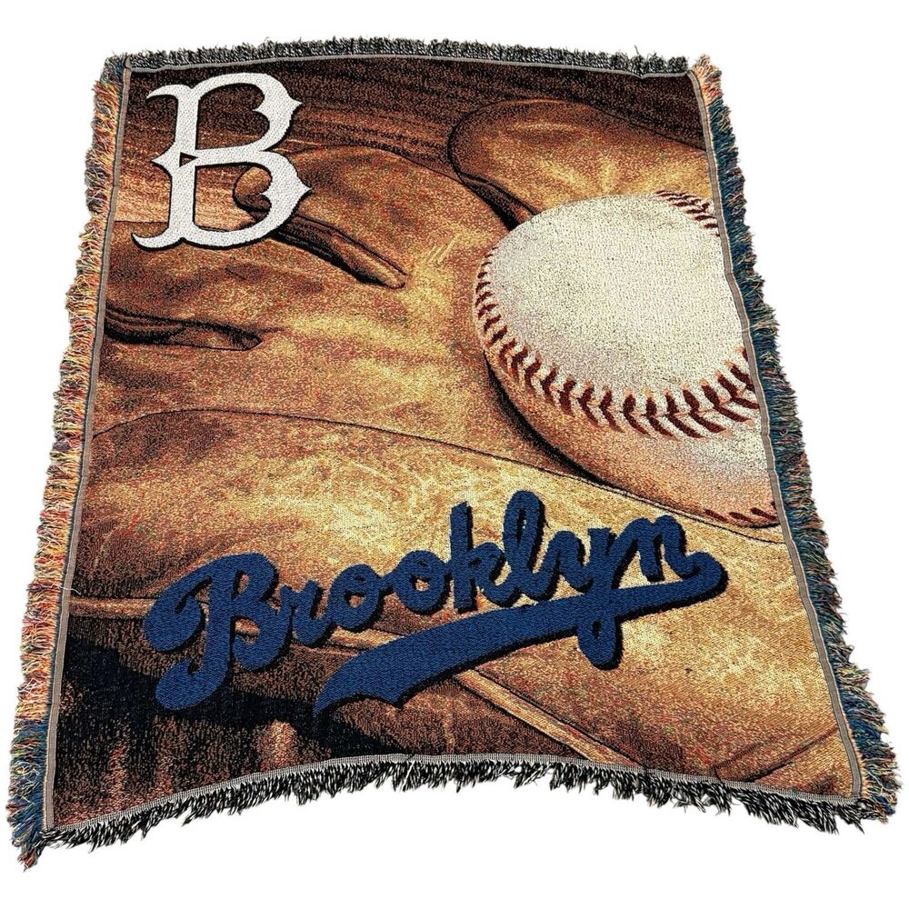 Vintage Brooklyn Dodgers Woven Tapestry Blanket Throw Fringe MLB Baseball 48x59